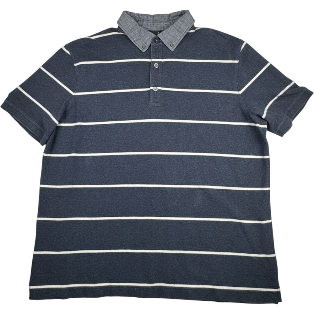 Banana Republic Mens Polo Shirt XL Striped Cotton Preppy Navy Blue Short Sleeve